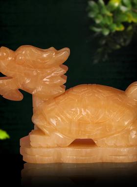 天然米黄玉龙龟玉雕玉石工艺品龙头龟玉器客厅电视柜装饰品摆件