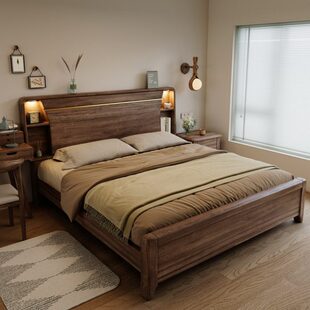 胡桃木实木床现代简约新中式2米宽2米x2米2大床200×220双人主卧