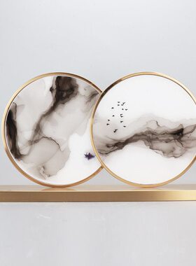 现代新中式水墨摆件禅意软装饰品售楼处样板房间客厅玄关酒柜摆设