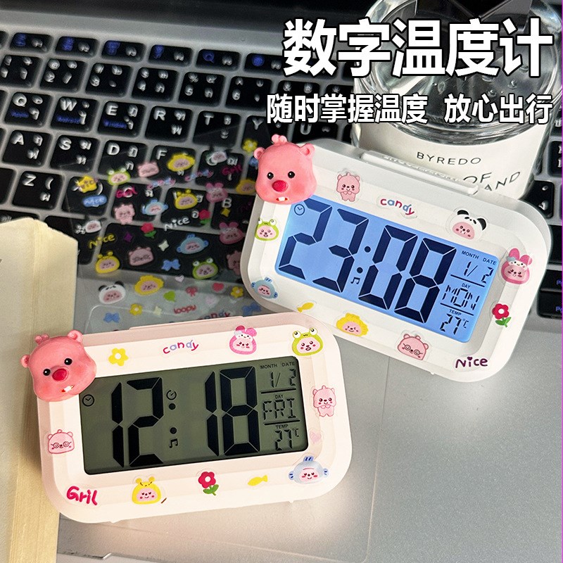 可爱loopy闹钟n夜光床头时钟学生宿舍多功能桌面台钟可计时静音