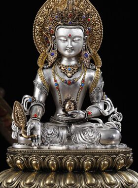 藏地藏王菩萨式铜鎏金多材质文殊观音释迦绿度母上供佛像佛台摆件