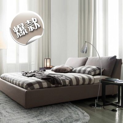 布艺床可拆洗 时尚简约布床 现代双人床1.8米 小户型布艺软包床