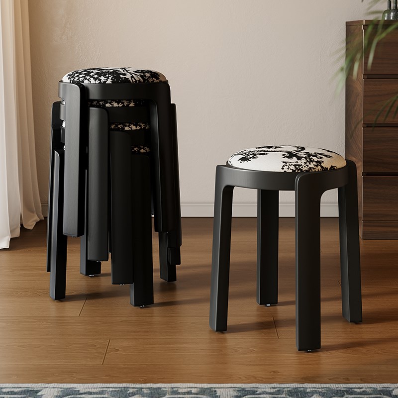 实木餐椅凳子可叠放覆古餐桌椅法式中古餐K凳小户型板凳软包化妆