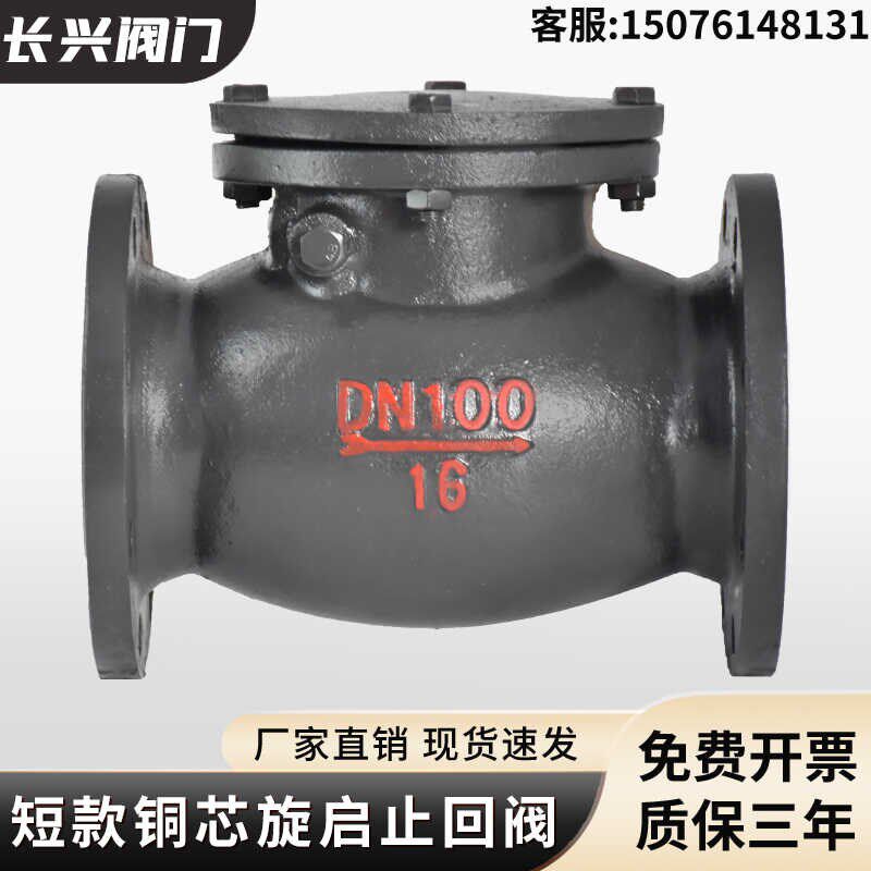 H44T-16法兰旋启式止回阀短体铸铁铜芯消防污水管道逆止阀单向阀