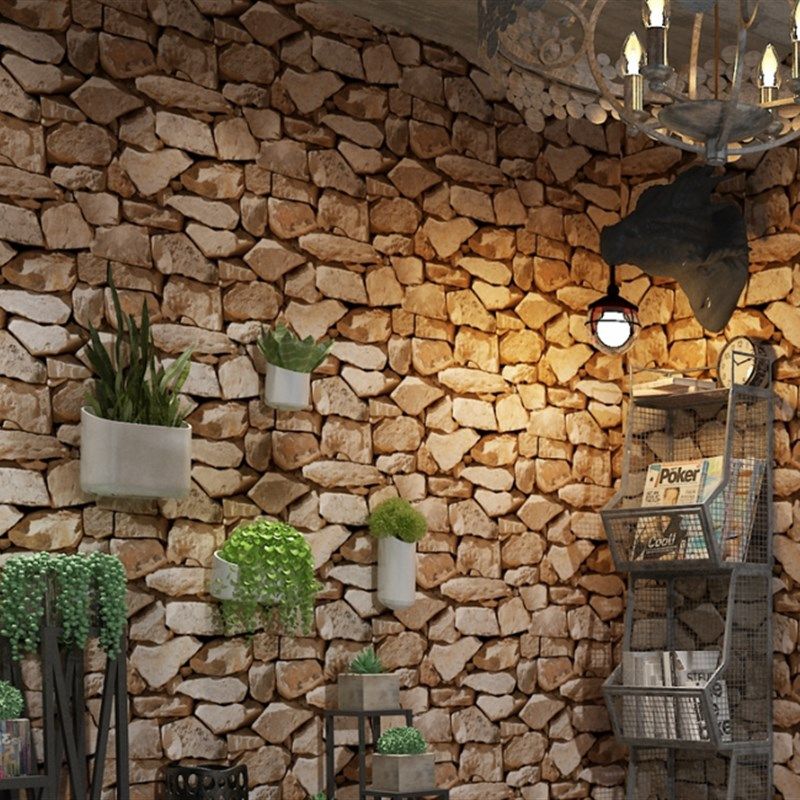 3D立体时尚石块砖纹砖块墙纸客厅卧室餐厅理发店服装店文化石壁纸