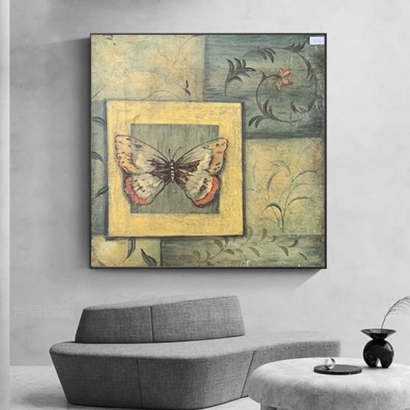 现代简约纯手绘油画客厅装饰画蝴蝶轻奢抽象挂画厚油立体背景壁画图片