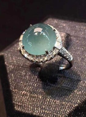 热卖爆款高冰湖蓝j色仿玉髓戒指女镀s925银满仿钻戒指清澈透亮轻