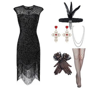 亚马逊爆款 宴会晚礼服1920复古亮片流苏连N衣裙圆领盖茨舞台演出