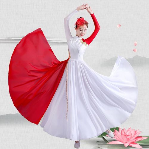 古典舞演出服g女飘逸中国风民族现代扇子舞合唱团开场舞蹈服装白