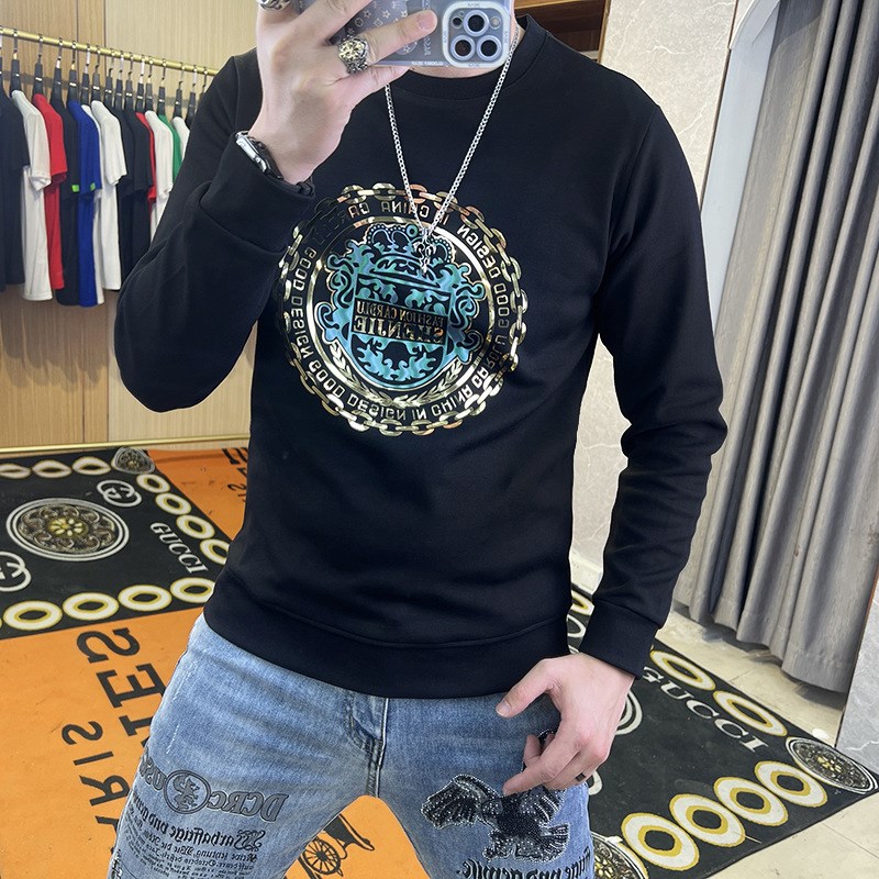 欧货24秋冬新款长袖体恤卫衣男装潮流炫彩L印花上衣套头打底衫男