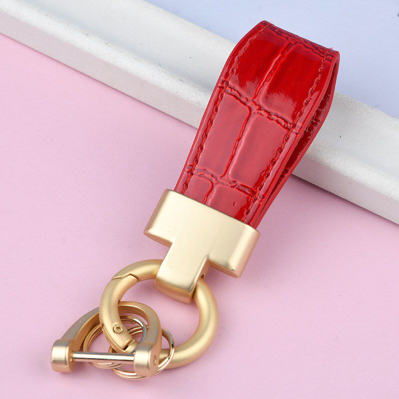 轻奢方格亮皮钥匙扣简约情侣汽车钥匙G链男腰挂防丢书包挂件车锁