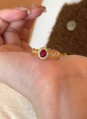 珠宝S925银新品ins风日常简约百搭4*6红蓝刚戒指.女欧美跨境