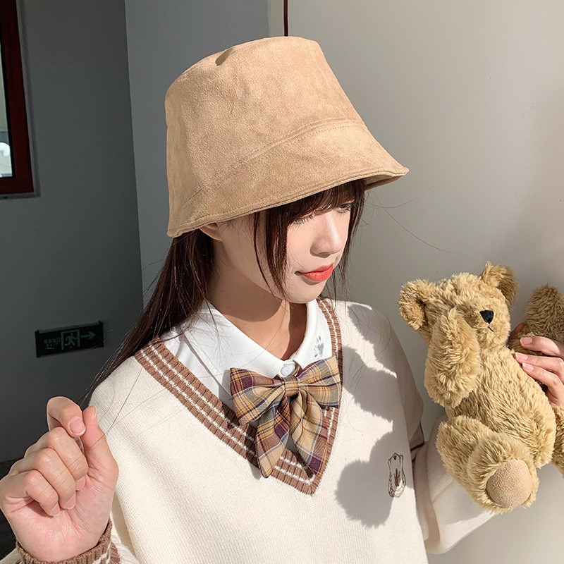 厂家货源帽子女秋l冬麂皮绒渔夫帽纯色光板水桶帽男潮户外百搭盆