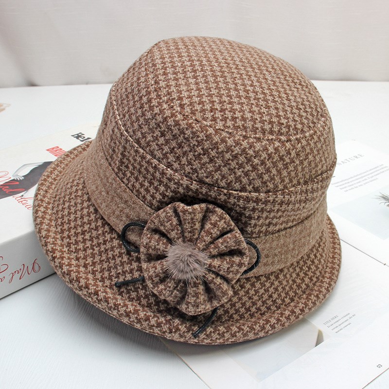 中老年秋冬帽子女毛呢p保暖百搭妈妈帽奶奶渔夫帽可折叠卷边盆帽