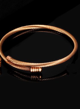 三色不锈钢手镯女3MM不锈钢钢z丝线女士手镯可拆卸螺纹个性ins