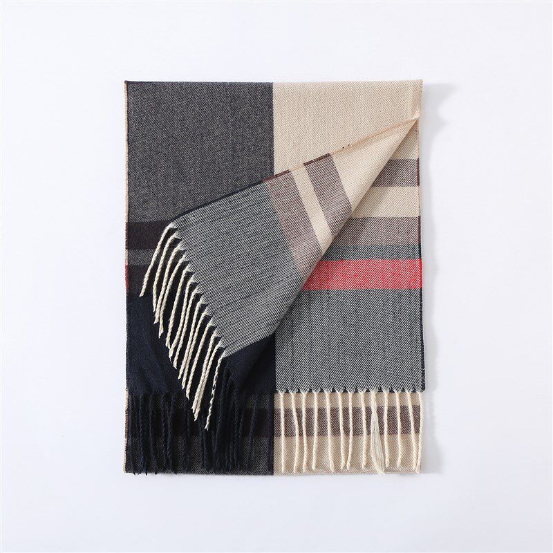 男士围巾黑白英伦格仿羊绒秋冬韩版F百搭披肩保暖双面围脖男生礼
