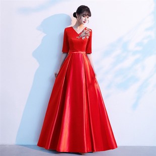 大合唱演出服女长裙新款中老年合唱团女主持人独唱指挥Z朗诵礼服