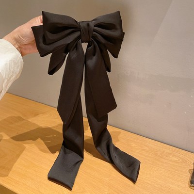 长发及腰~黑色大蝴蝶结飘带w发夹女高级感后脑勺头饰顶夹义乌饰品