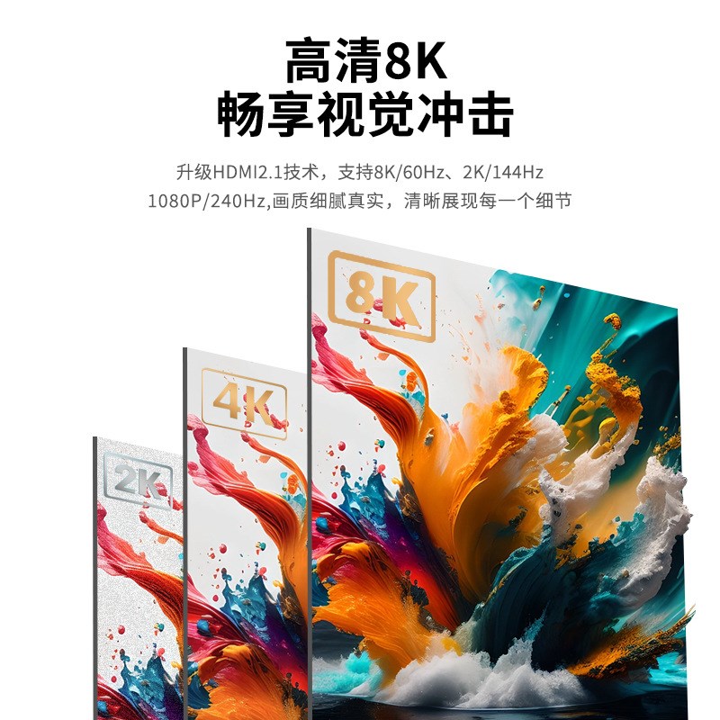 2.1 HDMI高清过8k/60hzw线转Micro延长线材10米连接电视相机投屏