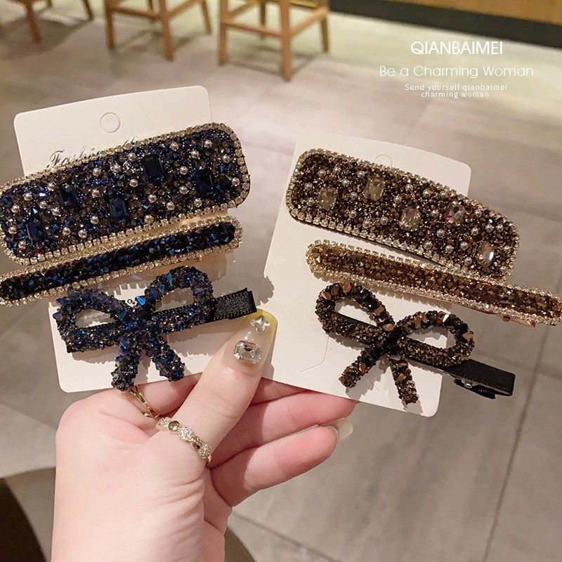 蝴蝶结水钻碎发夹女后脑勺高级y感侧边刘海夹超闪气质发卡网红新