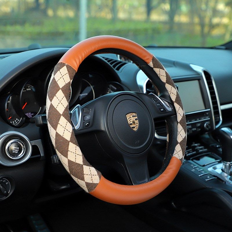 汽车方向盘套 提k花菱格车载防滑吸汗车把套 夏季车用装饰汽车用