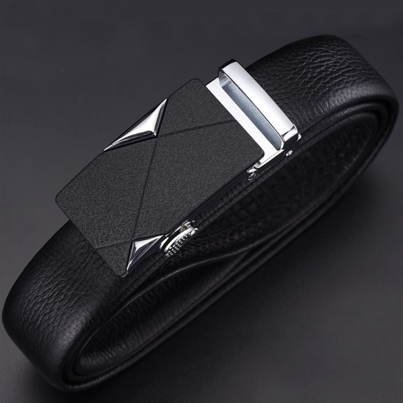 金世界男士高级感荔枝纹头层牛皮C合金自动扣皮带高端商务真皮腰