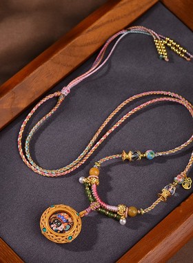藏式吊坠绳小清新唐卡扎基拉姆前世今生项链S绳复古民族风脖挂