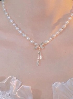 蝴蝶结珍珠项链女2022年新款潮轻奢设J计感高级网红气质锁骨链颈