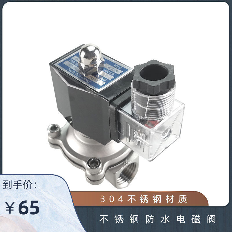 304不锈钢电磁开关阀 常闭式2W水气阀 220V24V室外防水电磁阀 1寸