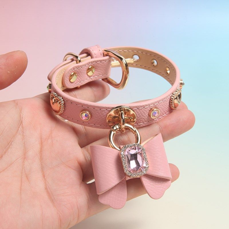 嘿宠荟项圈原创小中型犬定制真皮绳猫咪泰迪蝴蝶结桃心个性牵引绳
