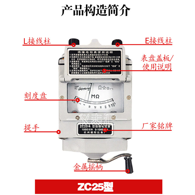 电工摇表ZC25绝缘电阻测试仪500V兆欧表1000V手摇绝缘电阻表2500V