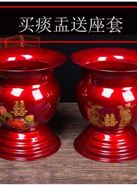 婚庆用品铁痰盂子孙桶红色高脚痰盂红色 带盖夜壶尿壶结婚陪嫁