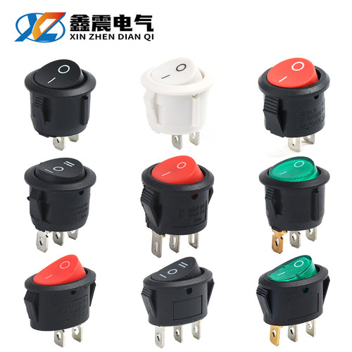 带灯圆形开关按钮2脚2档船型开关KCD1-105小型电源开关3脚2档20MM