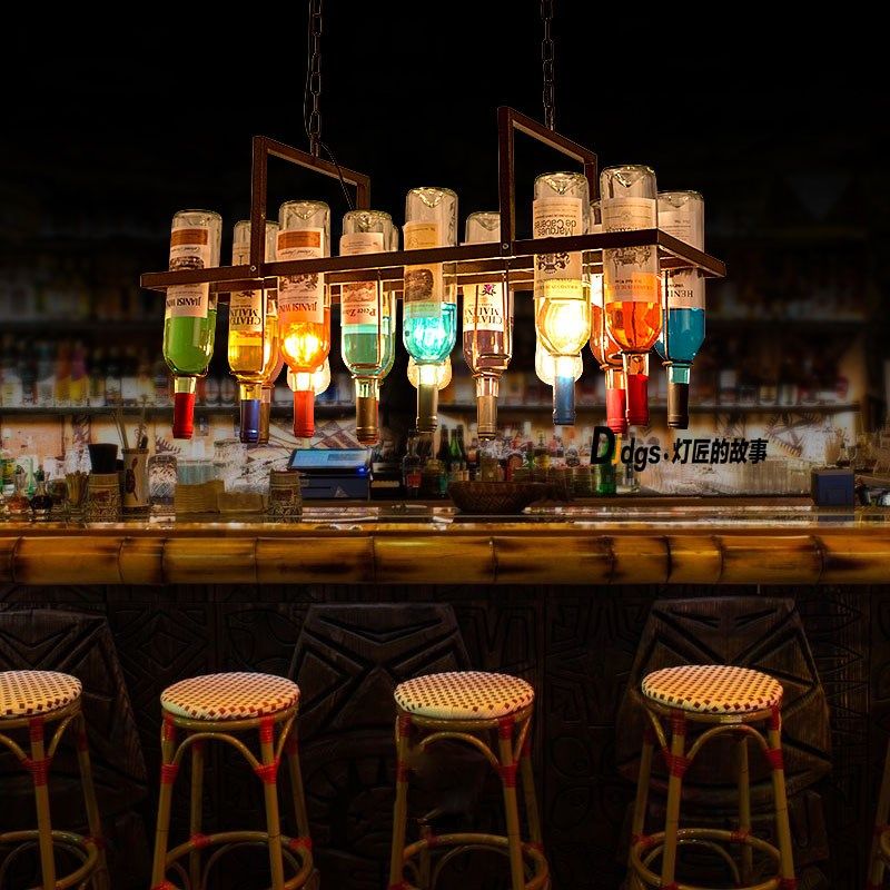火锅店酒吧吧氛围装饰创意个性复古工业风吧台玻璃酒瓶吊灯,家装灯饰光源,酒店/宴会厅/餐饮吊灯,淘宝优惠券,粉丝福利购,淘宝优惠卷