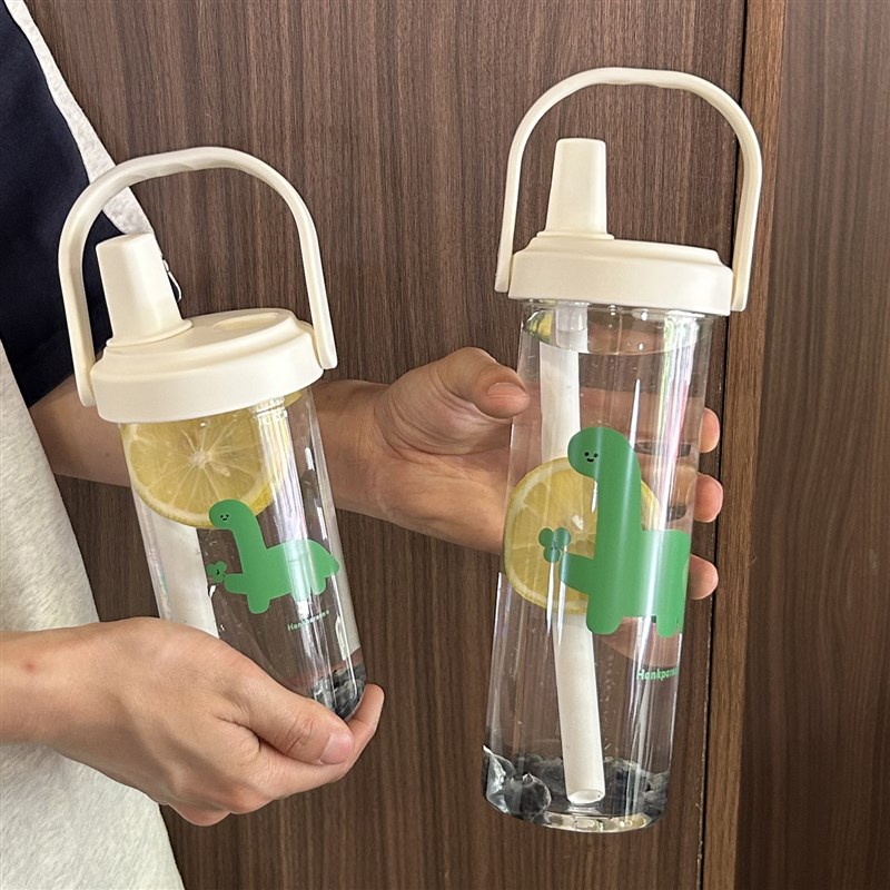 高硼硅大容量奶茶玻璃水杯子新款2025女生小恐龙粗吸管高颜值便携