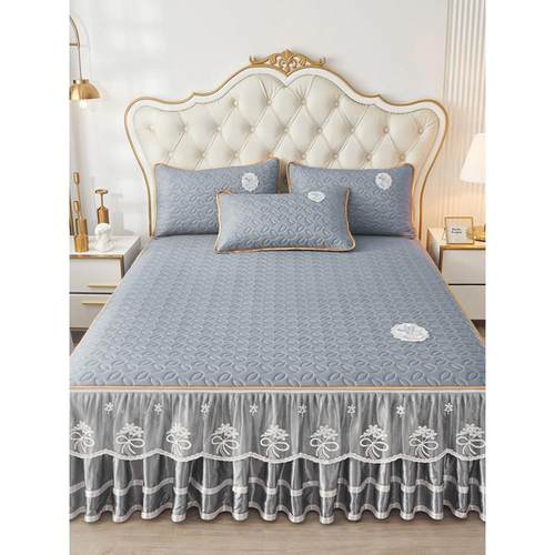 公主风乳胶席冰丝凉席三件套夏季家用可机洗拆卸床裙床笠款软席子