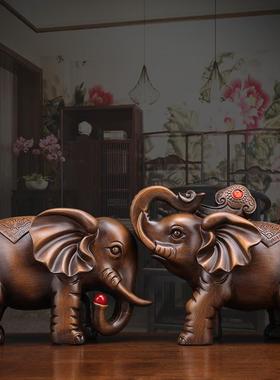 大象摆件一对木质电视酒柜创意客厅玄关工艺品家居装饰博古架中式