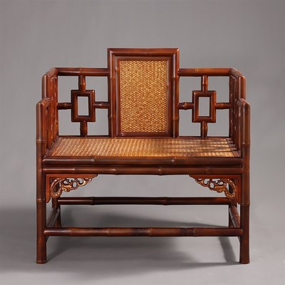 明式竹榻手工红竹制围椅中式仿古回纹椅古典做旧太师椅禅椅圈椅子
