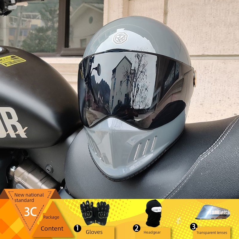 覆古全盔摩托车哈雷网红头盔夏x季机车电动车四季3C男女士机车跑