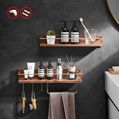 实木免打孔卫生间置物架复古毛巾架洗漱台化妆品浴室收纳架壁挂架