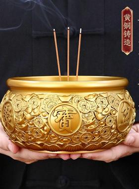 铜香炉家用供奉财神佛具招财聚财室内纯黄铜供佛烧香上香炉聚宝盆