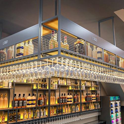 酒架吧台吊架吊柜铁艺红酒高脚杯倒挂悬挂酒柜餐厅酒吧吊挂置物架