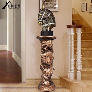 客厅龙柱 工艺品中式 大型落地摆件罗马柱玄关酒店会所装 饰品欧式