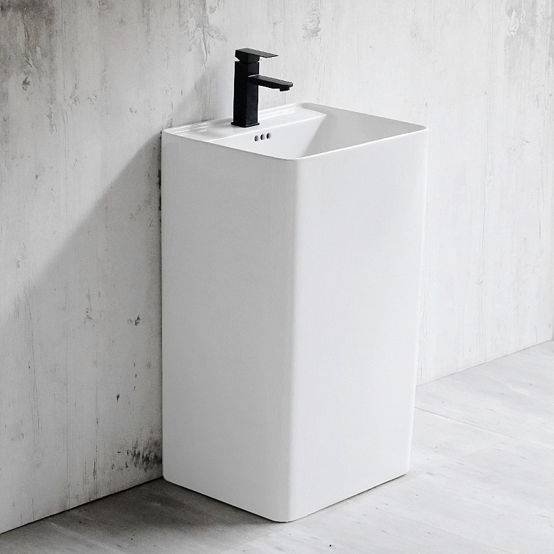 陶瓷一体落地式立柱盆化妆室立式洗脸盘圆形洗手盆小户型阳台水池