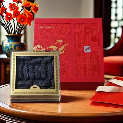 海参包装盒高档红色皮盒滋补品淡干刺参干货喜庆500g海参礼盒空盒