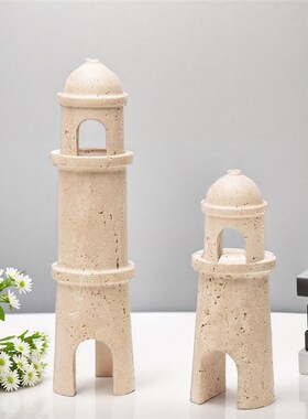 创意中世纪黄洞石城堡摆件软装样板房客厅茶几桌面大理石拱门饰品