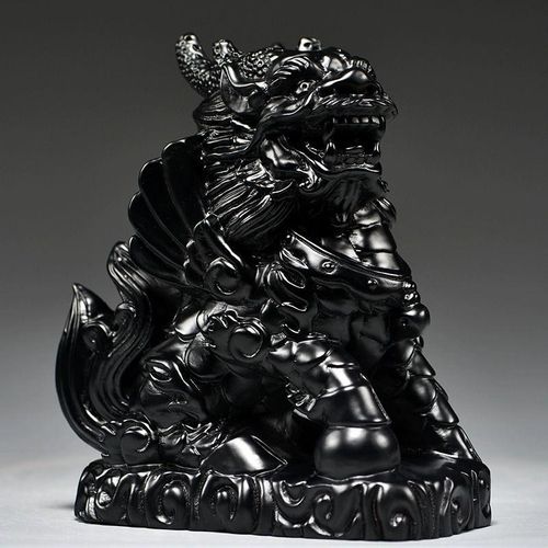 木雕麒麟黑檀木雕刻摆件实木一对火客厅电视柜玄关装饰开业送礼