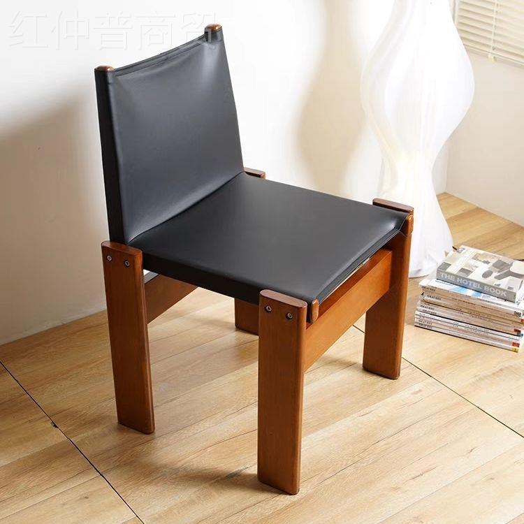 北欧僧侣简约椅木靠QPV背餐椅侘寂风古休闲椅中古设计师实复椅子
