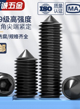 12.9级尖头紧定螺丝止付无头内六角机米尖端顶丝螺丝M3-5M6M10M12