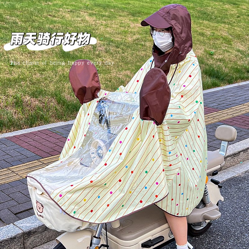 波点雨衣电动车女款单人加大加厚长E版全身防暴雨摩托 托骑行雨披